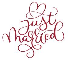 just married red text with heart on white background. Hand drawn Calligraphy lettering Vector illustration EPS10