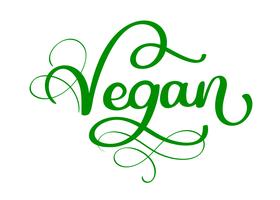 Letras de caligrafía escrita mano vegano con hoja para diseño de menú de café. Pincel para rotulación de elementos para etiquetas, logos, distintivos. Menú vegano. Ilustración vectorial vector