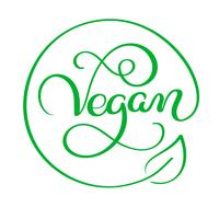 Ejemplo del vector del texto de la palabra de las letras de la caligrafía del vegano. diseño de concepto de alimentos. Letras manuscritas para restaurante, cafetería, menú. Elementos para etiquetas, logos, insignias, pegatinas.