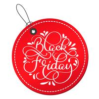 Black Friday calligraphy text on red round tag. Hand drawn lettering Vector illustration EPS10