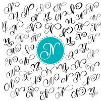 Set of Hand drawn vector calligraphy letter N. Script font. Isolated letters written with ink. Handwritten brush style. Hand lettering for logos packaging design poster