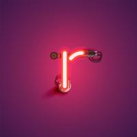 Red realistic neon character with wires and console from a fontset, vector illustration