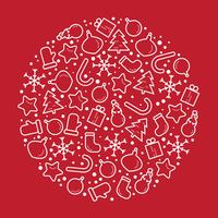 Christmas Icons assembled in the form of a ball on a red background. Vector illustration