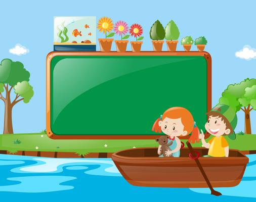 Frame design with kids rowing boat