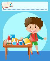 Little boy doing experiment in classroom vector