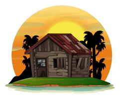 Background scene with old wooden house on island vector