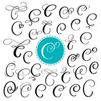 Set of Hand drawn vector calligraphy letter C. Script font. Isolated letters written with ink. Handwritten brush style. Hand lettering for logos packaging design poster. Typographic set on white background