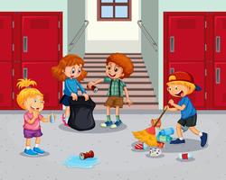 Student cleaning school hallway vector