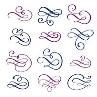 Conjunto de vector de elementos de diseño caligráfico y decoraciones de página. Elegante colección de remolinos y rizos dibujados a mano para su diseño.