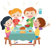 People having meal at dining table vector