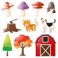 Animales domésticos y elementos de la granja. vector