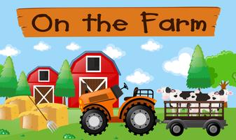 Farm theme with cows on the tractor vector