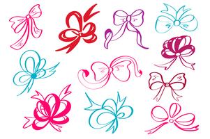 Doodle style decorative multicolor ribbon and bow vector illustration