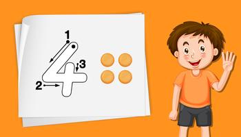 Boy on number four template vector