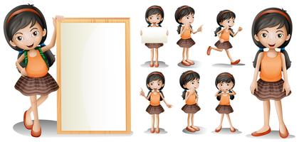 Board template with little girl in different actions vector