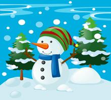 Winter scene with snowman in the field vector