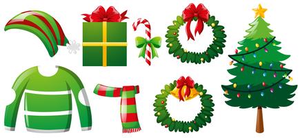 Christmas set with tree and clothes vector