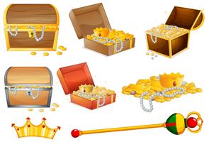Treassure chests and golden objects vector