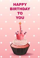 Happy Birthday card template with pink cupcake vector