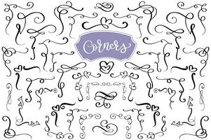 Hand drawn swirl and flourish love corners in the shape of a heart. Calligraphic design elements. Vintage Vector Illustration