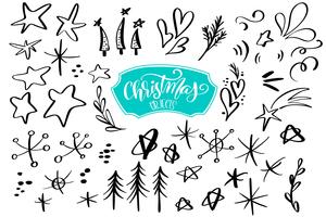 Conjunto de elementos de diseño de Navidad en estilo doodle. Ilustración vectorial vector