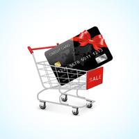 shopping cart with credit card and bow  vector