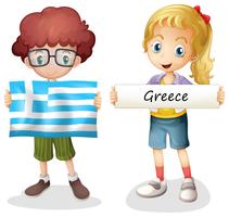 Boy and girl with flag of Greece