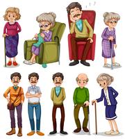 Old men and women in different actions