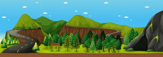 Scene with roads to the mountain vector