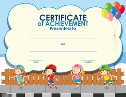 Plantilla de certificado con patinaje de niños. vector