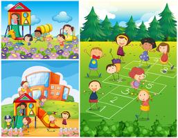 Happy kids playing in playground vector