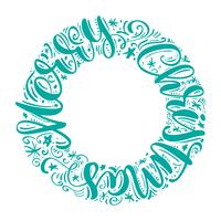 Merry Christmas hand-lettering text written in a circle. Handmade vector calligraphy collection Scandinavian style
