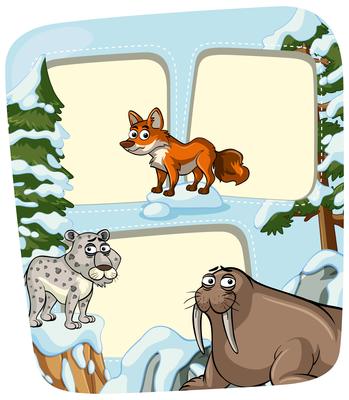 Border template with animals in winter