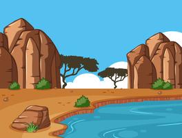 Scene with canyon and waterhole vector