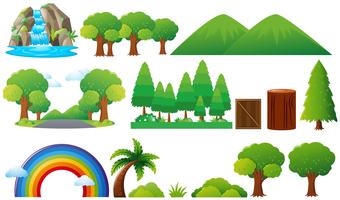 Set of trees and mountains vector