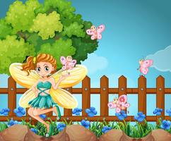 Fairy and butterflies in the park vector