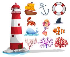 Lighthouse and other ocean things vector