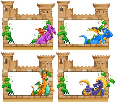 Frame design with dragon and castle