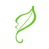 Hand drawn green logo leaf of eco tea. Ecology nature element vector icon organic cosmetic. Vegan bio calligraphy illustration