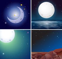 Conjunto de escenas nocturnas de luna. vector