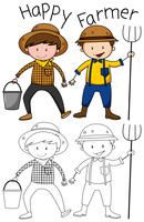 Doodle happy farmer character vector