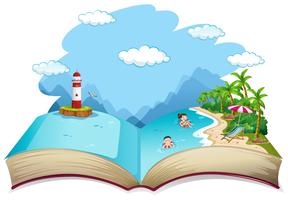 Open book summer beach holiday theme vector