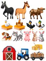 Farm animals with barn and tractor vector