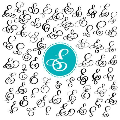 Set of Hand drawn vector calligraphy letter E. Script font. Isolated letters written with ink. Handwritten brush style. Hand lettering for logos packaging design poster. Typographic set on white background