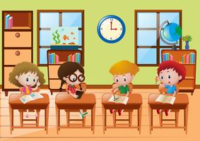 Four students learning at school vector