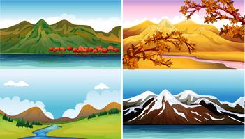 Cuatro escenas de fondo con montañas. vector