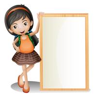 A young lady beside an empty signboard vector