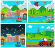 Four scene of rural and urban area vector