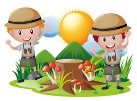 Two boys in safari outfit vector