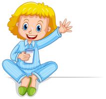 Little girl in pajamas holding glass of milk vector